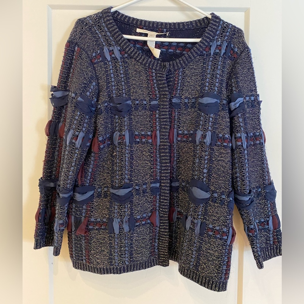 DVF jacket / sweather size large - navy with chiffon and silver thread